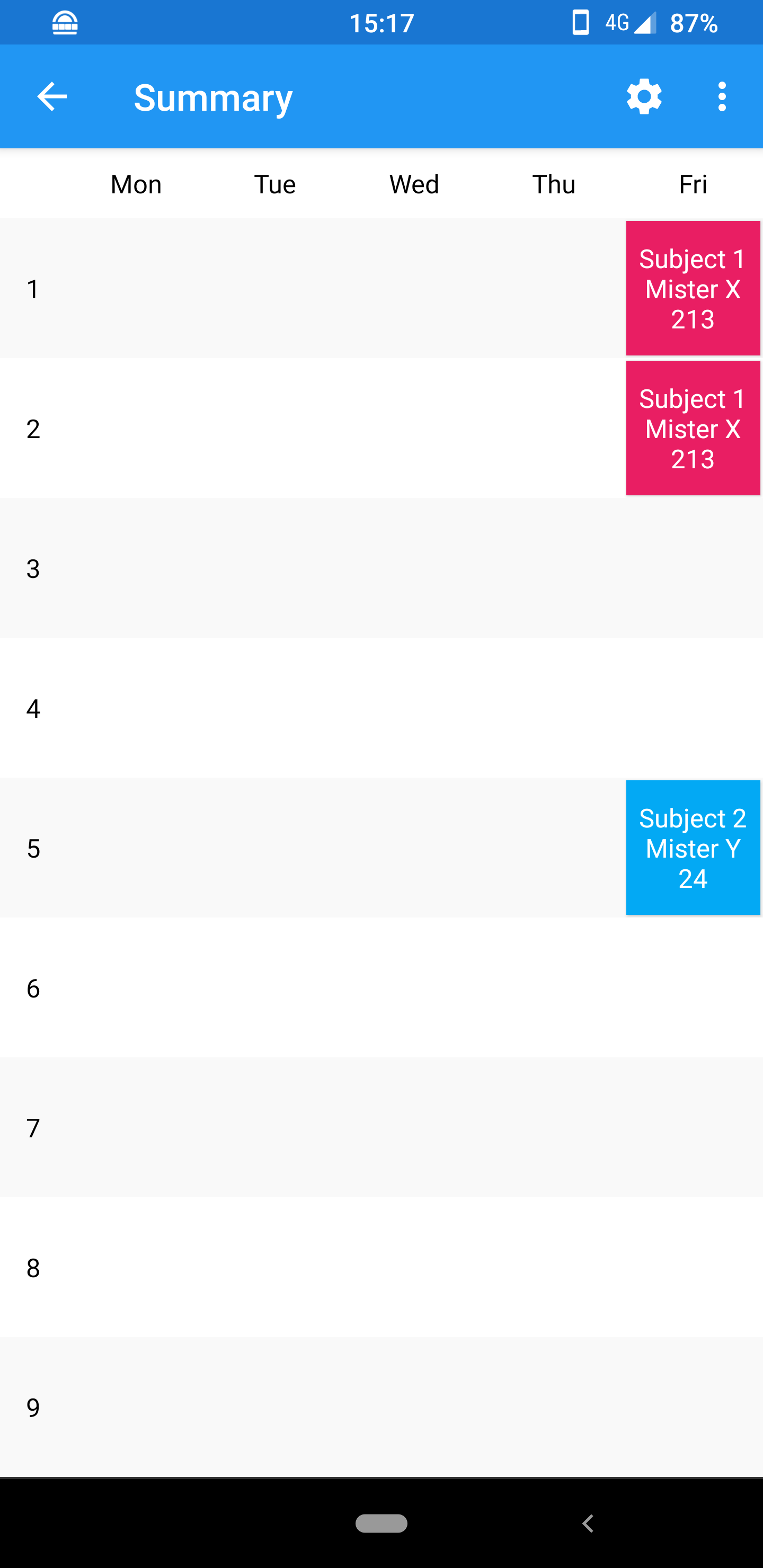 Timetable screenshot 2