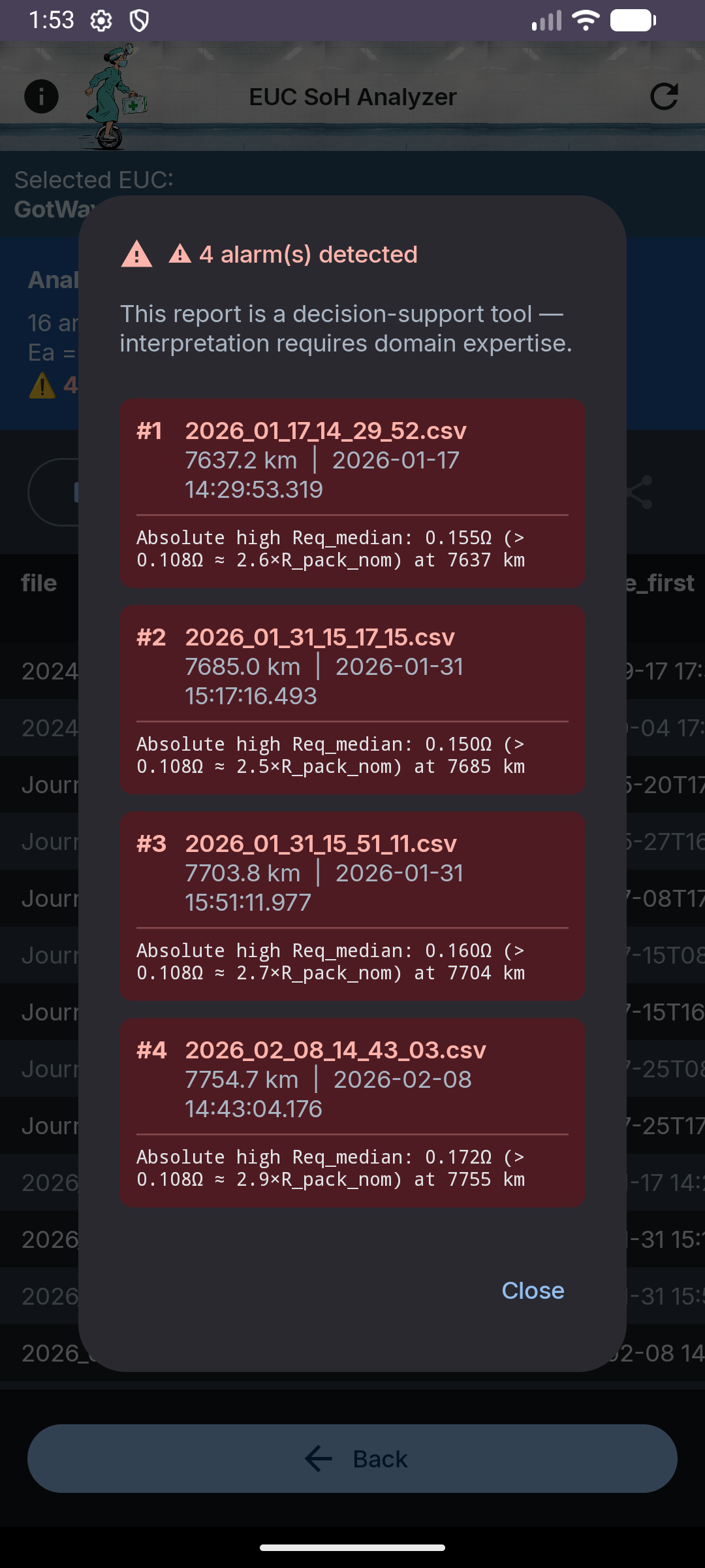 EUC State Of Health Analyzer screenshot 2