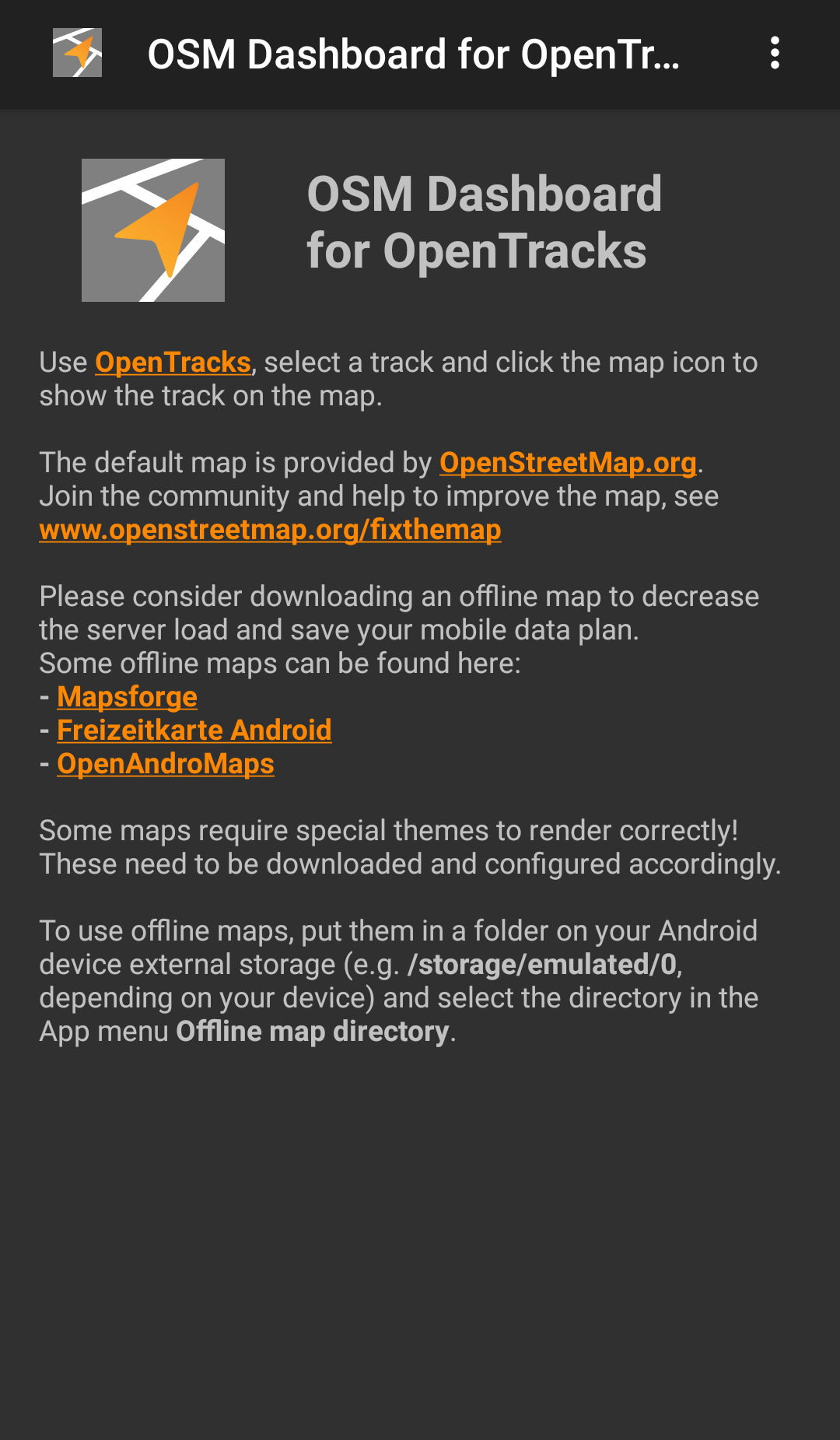 OSM Dashboard for OpenTracks screenshot 1