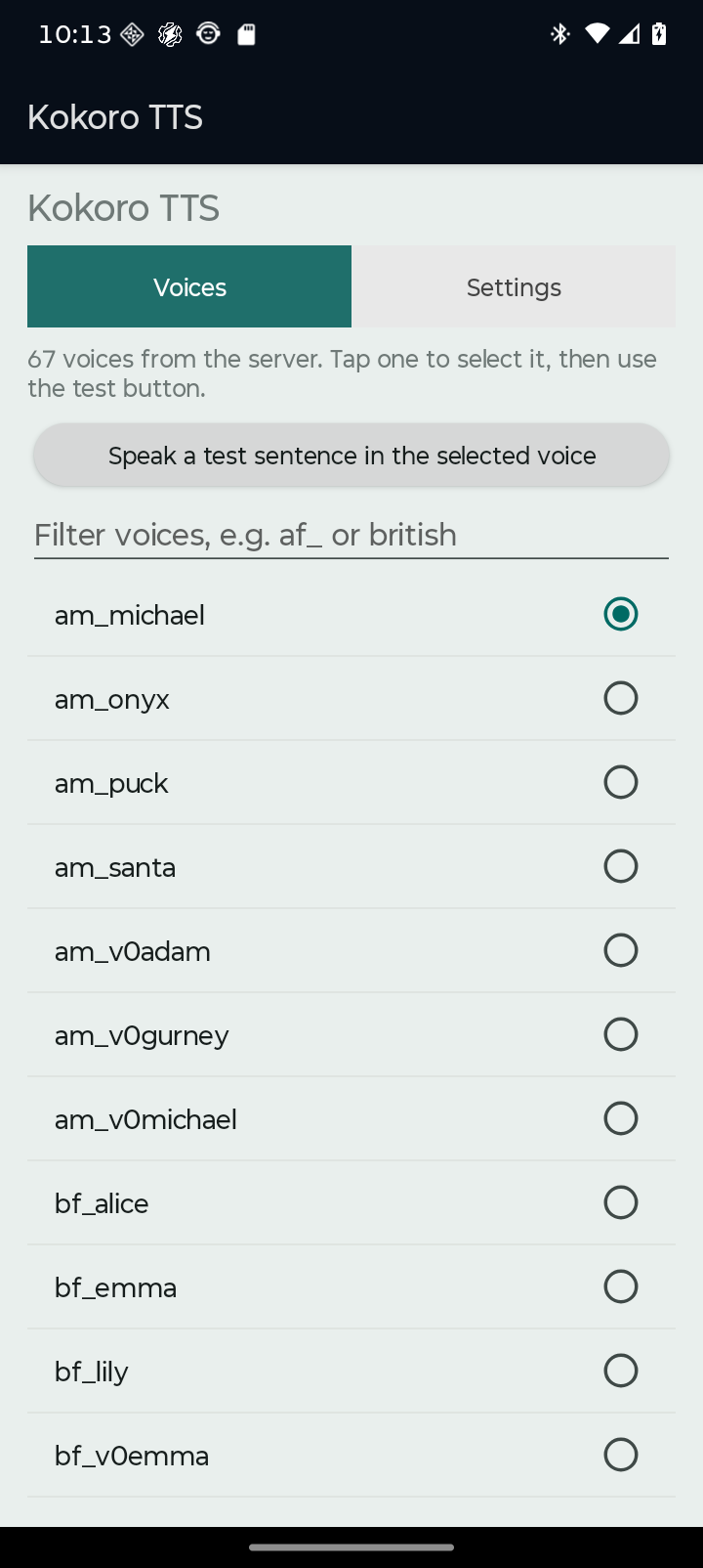 Kokoro Android system TTS driver screenshot 1
