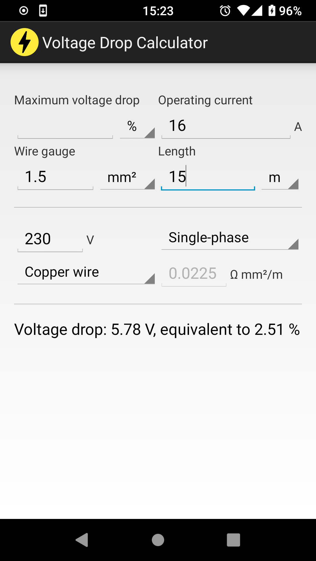 Voltage Drop Calculator screenshot 2