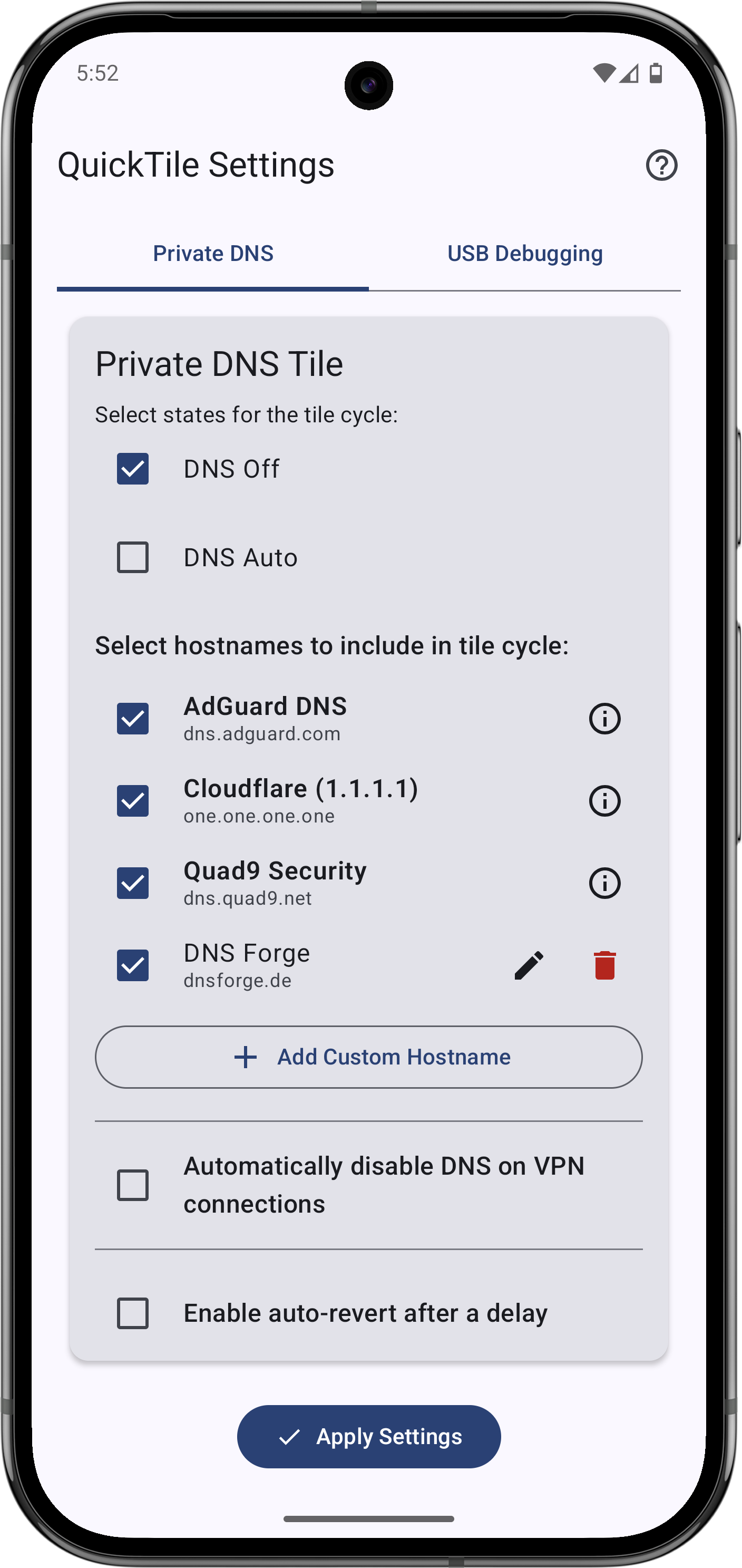 QuickTile Settings screenshot 1