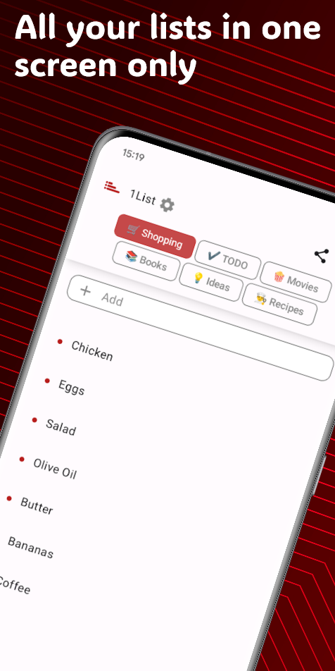 1List - Simple Lists for TODO, Shopping, Movies... screenshot 1
