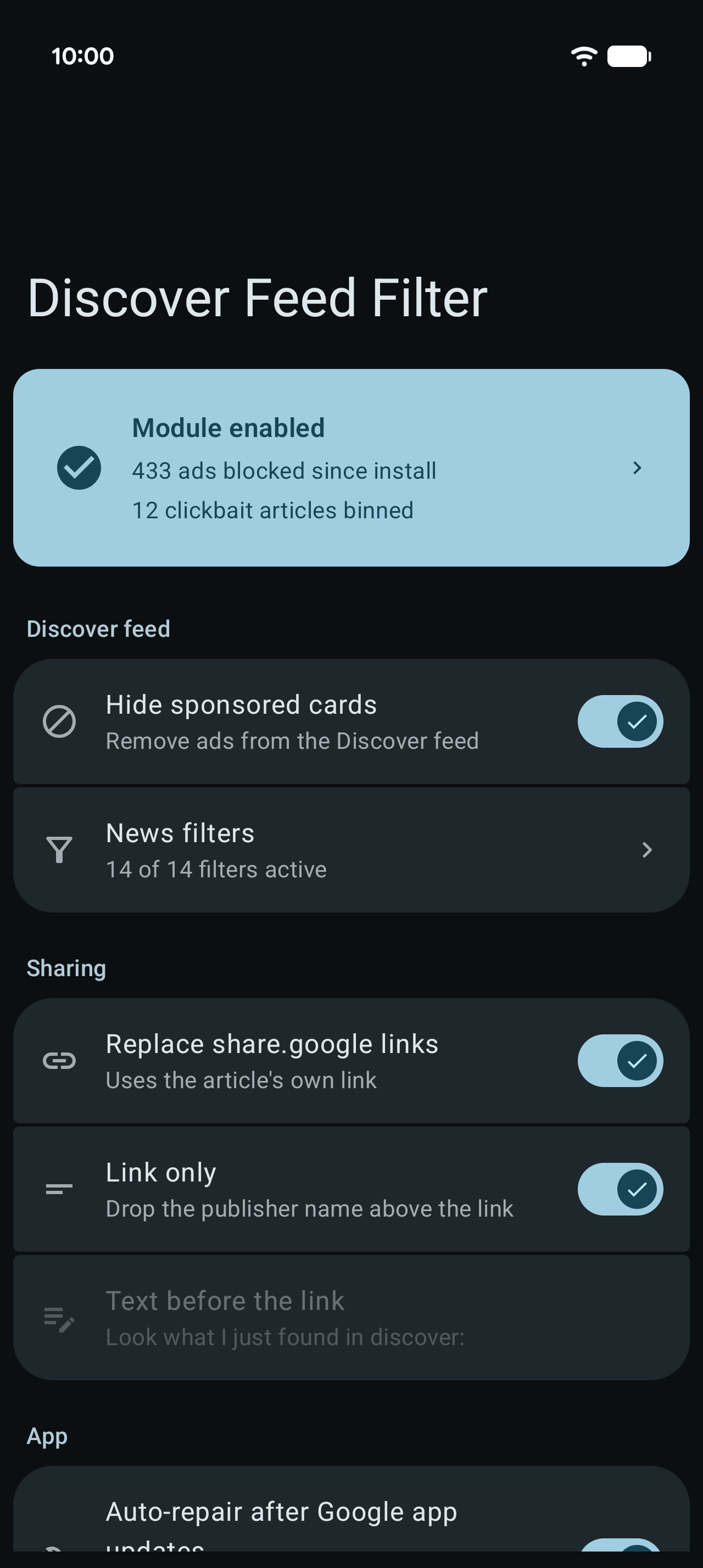 Discover Feed Filter screenshot 1