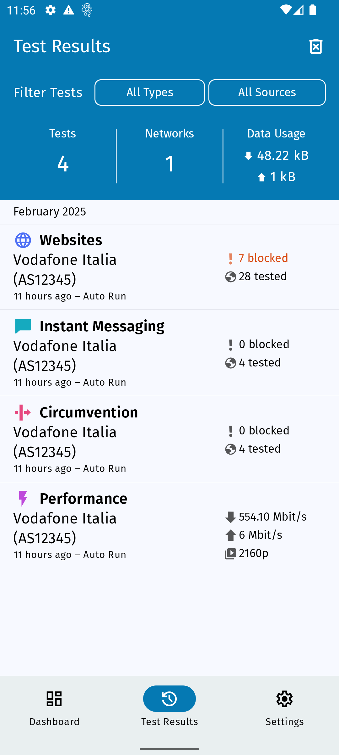 OONI Probe screenshot 2