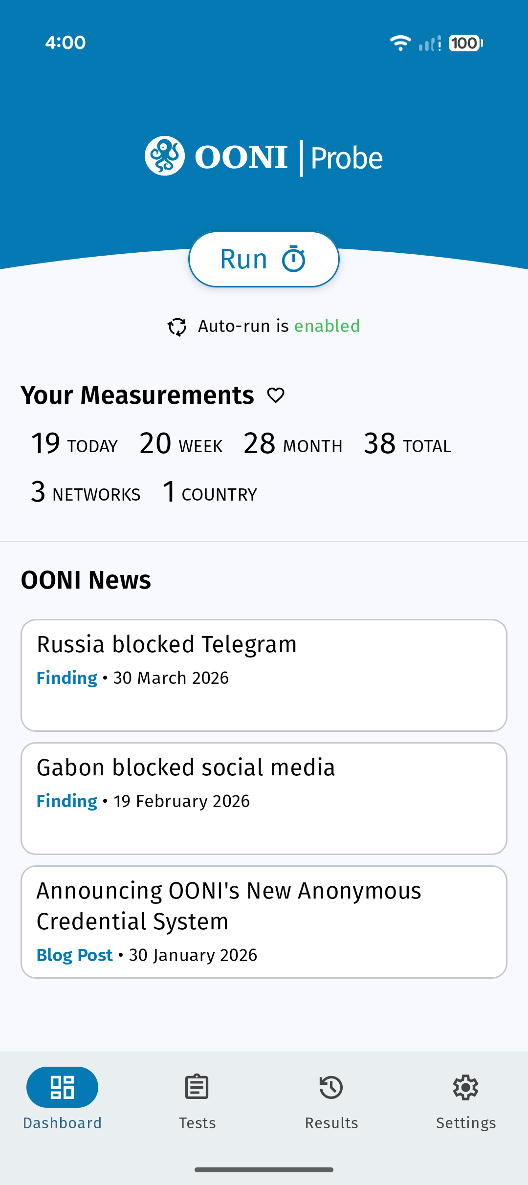 OONI Probe screenshot 1
