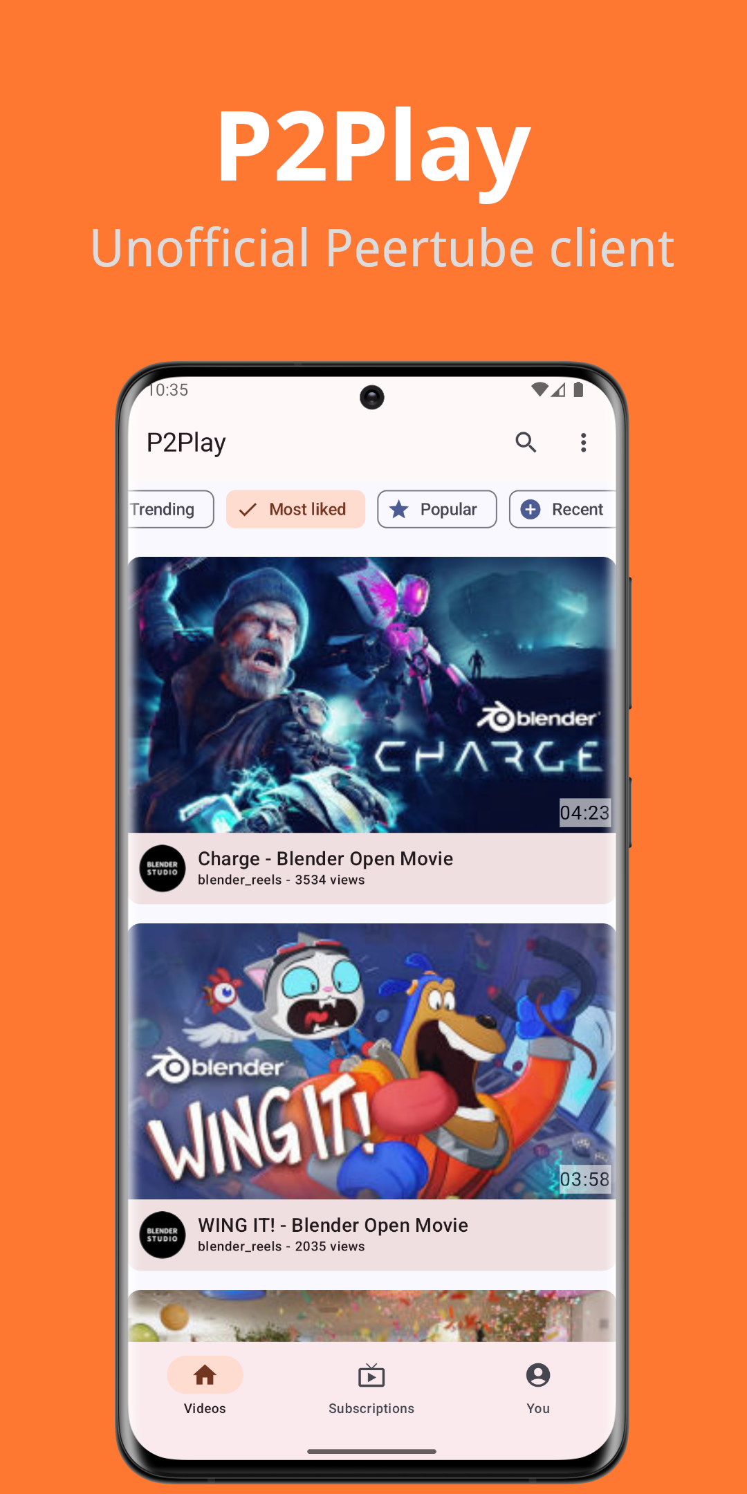 P2Play - Peertube client screenshot 1