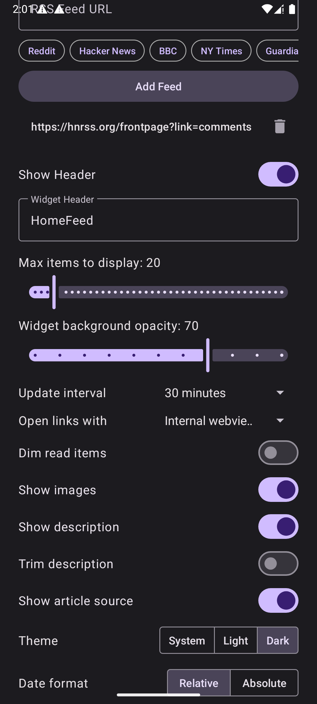 HomeFeed - RSS Widget screenshot 2